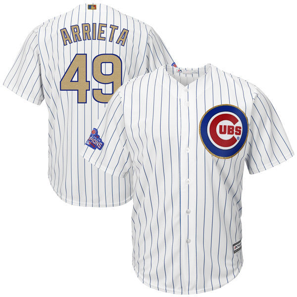 2017 MLB Chicago Cubs #49 Arrieta CUBS White Gold Program Game Jersey